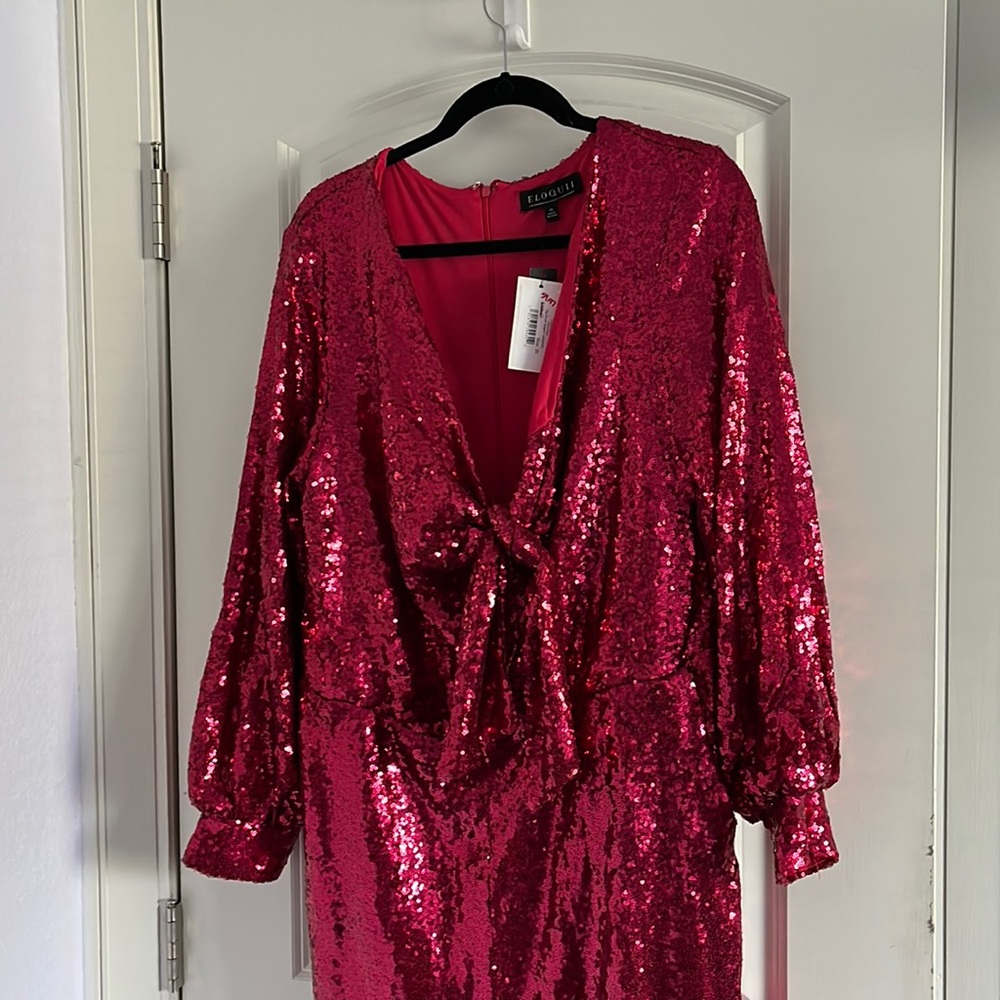 NWT Eloquii size 20 red sequin jumpsuit with cute bow neckline detail.